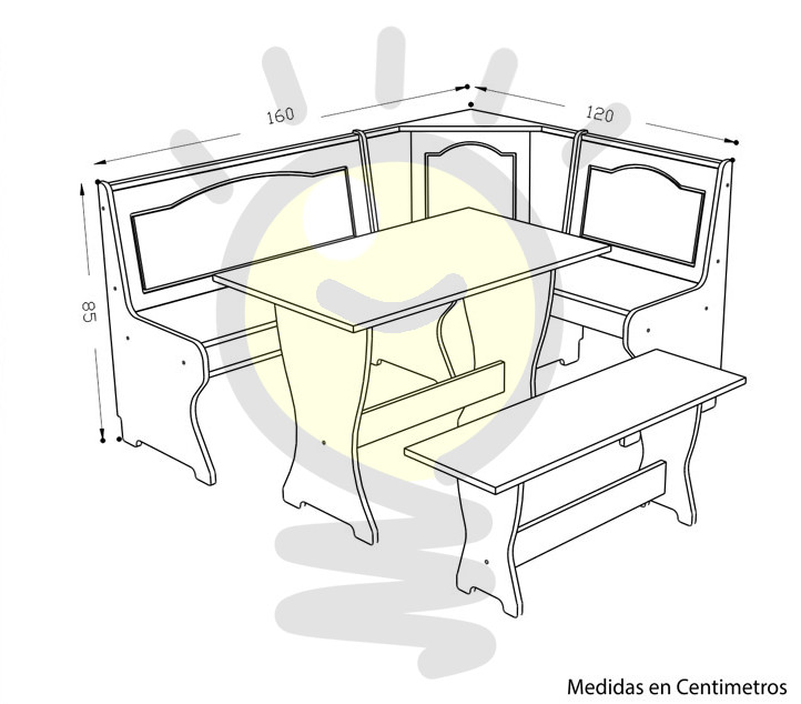 Juego de Comedor Rinconero en MDF, Bancos + Mesa